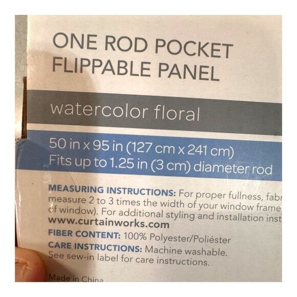 Curtainworks Watercolor Floral Rod Pocket Flippable Panel 50" W x 95" Single - Picture 3 of 5